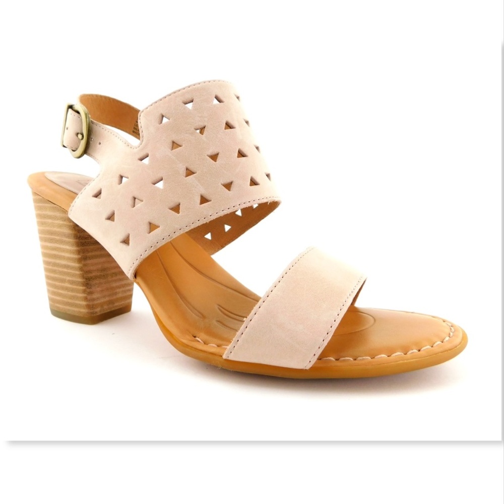 BORN Nude Blush Leather Block Heel Ankle Strap Sling Sandals 10
